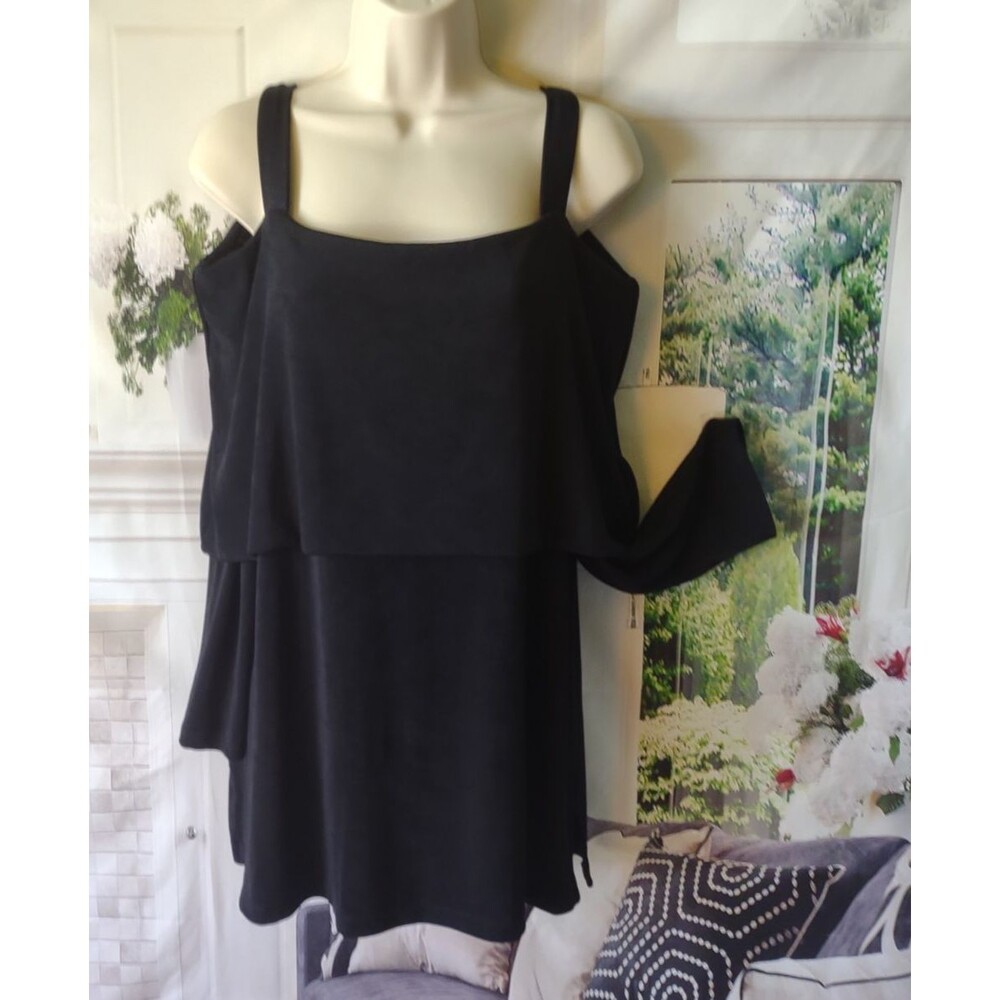 Chicos Travelers Size 2 Large 12/14 L Womens Tunic Top Tiered Cruise Dinner